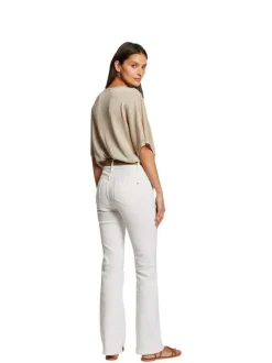 T-shirt beige en lurex avec une coupe droite un col v et des manches courtes