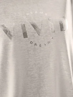 T-shirt beige à imprimé avec une coupe droite et un col rond