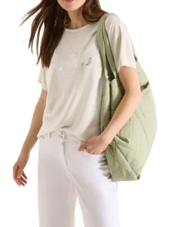T-shirt beige à imprimé avec une coupe droite et un col rond