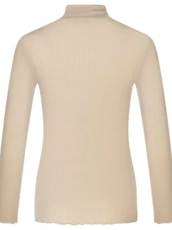 T-shirt beige uni avec une coupe droite à col montant et à paillettes