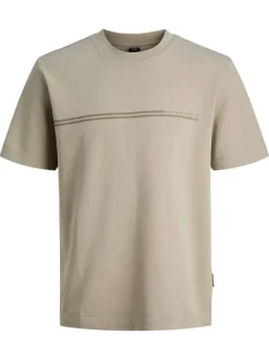 T-shirt beige uni avec une coupe droite, un col rond et des manches courtes