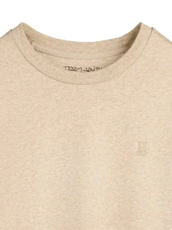 T-shirt beige uni avec un logo à coupe droite et à col rond
