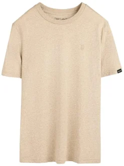 T-shirt beige uni avec un logo à coupe droite et à col rond
