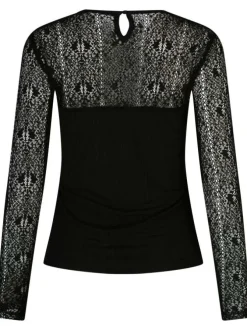 T-shirt bi-matière noir uni en coton mélangé col rond
