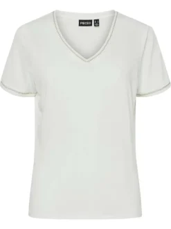 T-shirt blanc à coupe droite pourvu d'un col v et de manches courtes