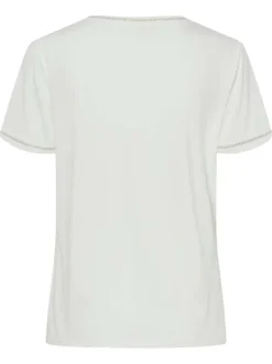 T-shirt blanc à coupe droite pourvu d'un col v et de manches courtes