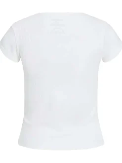 T-shirt blanc côtelé avec une coupe près du corps et un col v