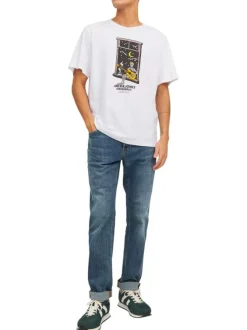 T-shirt blanc en coton avec une coupe droite et un col rond