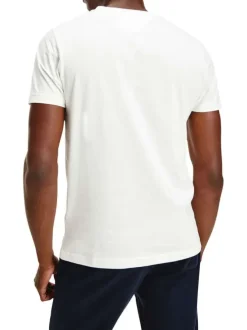T-shirt blanc en coton biologique col rond et manches courtes avec logo brodé sur la poitrine