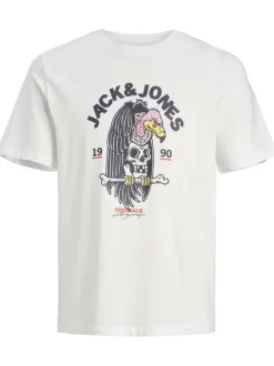 T-shirt blanc en coton biologique mélangé avec une coupe droite et un col rond