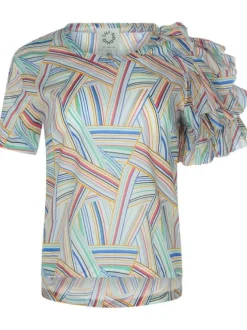 T-shirt blanc en coton coupe droite à motif graphique col rond à manches courtes