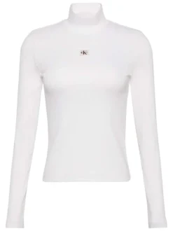 T-shirt blanc en coton à maille côtelée avec une coupe moulante