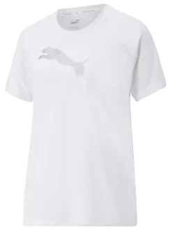 T-shirt blanc fantaisie coupe régular avec un col rond et le logo floqué brillant