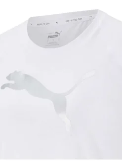 T-shirt blanc fantaisie coupe régular avec un col rond et le logo floqué brillant