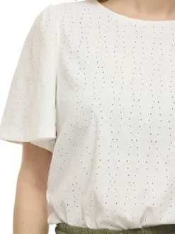 T-shirt blanc géométrique avec une coupe droite et un col rond