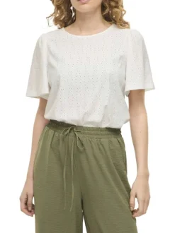 T-shirt blanc géométrique avec une coupe droite et un col rond