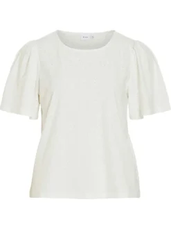 T-shirt blanc géométrique avec une coupe droite et un col rond