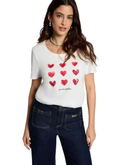 T-shirt blanc à imprimé avec une coupe droite et un col rond
