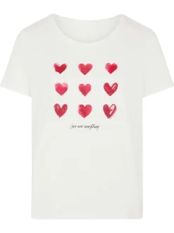 T-shirt blanc à imprimé avec une coupe droite et un col rond