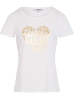 T-shirt blanc à imprimé avec une coupe droite et un col rond