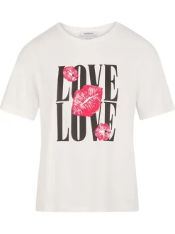 T-shirt blanc à imprimé avec une coupe droite et un col rond