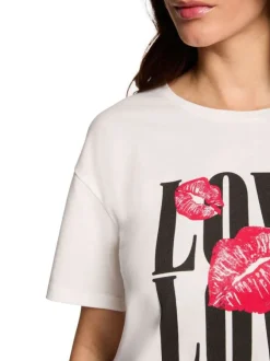 T-shirt blanc à imprimé avec une coupe droite et un col rond