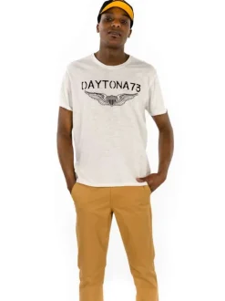 T-shirt blanc imprimé en coton avec une coupe droite un col rond et des manches courtes