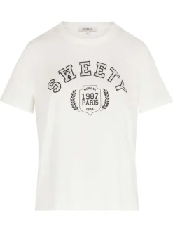 T-shirt blanc imprimé pourvu d'un col rond et de manches courtes