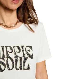 T-shirt blanc à motifs avec une coupe droite et un col rond