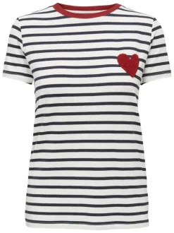 T-shirt blanc à rayures avec une coupe droite et un col rond