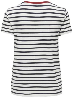 T-shirt blanc à rayures avec une coupe droite et un col rond