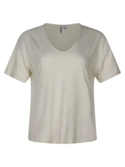 T-shirt blanc à rayures pourvu de manches courtes et d'une coupe large