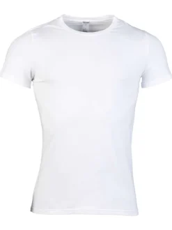 T-Shirt blanc uni ajusté à col rond avec surpiqûres ton sur ton