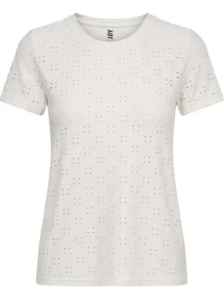 T-shirt blanc uni avec broderie anglaise et une coupe droite