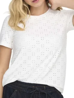 T-shirt blanc uni avec broderie anglaise et une coupe droite
