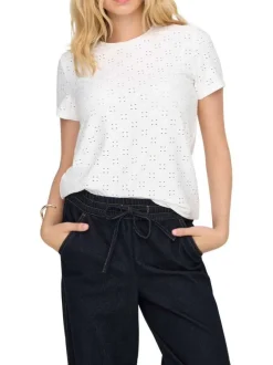 T-shirt blanc uni avec broderie anglaise et une coupe droite