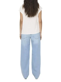 T-shirt blanc uni avec une coupe ample et un col v en lurex doré