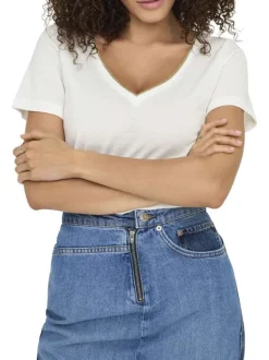 T-shirt blanc uni avec une coupe droite et des manches courtes