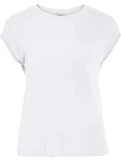 T-shirt blanc uni avec une coupe droite et des manches courtes