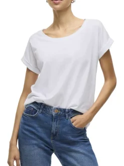T-shirt blanc uni avec une coupe droite et des manches courtes