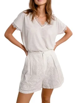 T-shirt blanc uni avec une coupe droite un col v et des manches courtes
