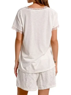 T-shirt blanc uni avec une coupe droite un col v et des manches courtes