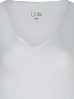 T-shirt blanc uni avec une coupe droite un col v et des manches courtes