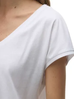 T-shirt blanc uni avec une coupe droite un col v et des manches courtes amples