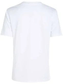 T-shirt blanc uni col v, avec patch cousu sur la poitrine et à manches courtes