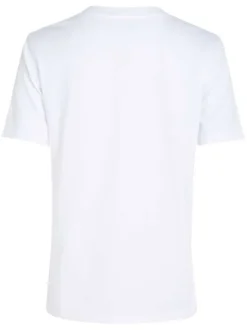 T-shirt blanc uni col v, avec patch cousu sur la poitrine et à manches courtes