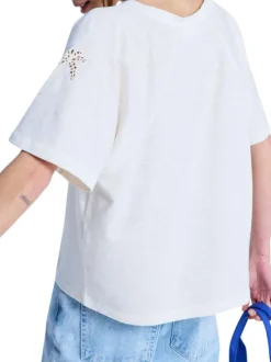 T-shirt blanc uni à coupe ample col rond et à manches courtes