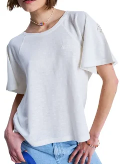 T-shirt blanc uni à coupe ample col rond et à manches courtes
