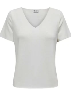 T-shirt blanc uni coupe droite avec un col v et des manches courtes