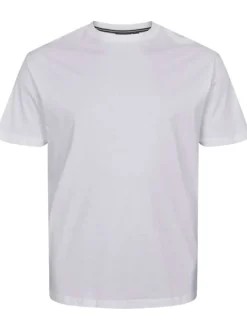 T-shirt blanc uni en coton avec une coupe droite et à col rond